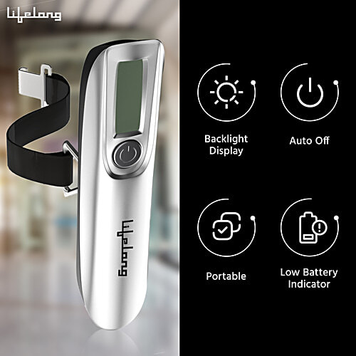 Lifelong Luggage Weighing Scale - For Flights, Travel, Gas Cylinder, Portable, 1 Year Warranty, Silver, LLGWS27, 1 pc  Included Battery 50kg with LCD Display,Hanging Weight Machine for Bags and Baggage,
