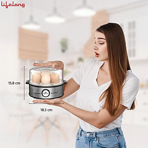 Lifelong Regalia Stainless Steel Egg Boiler - Silver & Black, 360W, 1 pc  