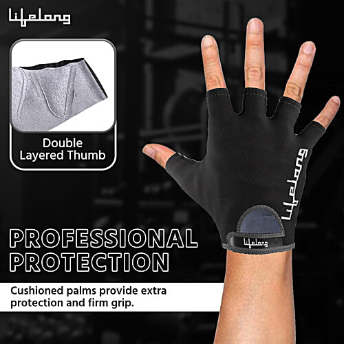 Lifelong Suede Exercise Gym Gloves - For Men Workout, Medium, Grey & Black, Llgg02, 1 pc  Cross Training, Weightlifting, Ideal for Cycling, Bike Riding and Other Sports Activities