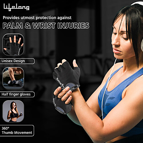 Lifelong Suede Exercise Gym Gloves - For Men Workout, Medium, Grey & Black, Llgg02, 1 pc  Cross Training, Weightlifting, Ideal for Cycling, Bike Riding and Other Sports Activities