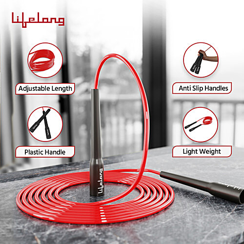 Lifelong Skipping Rope - Plastic Handle, For Exercise Workout & Weight Loss, 275 cm, Red & Black, LLSR01, 1 pc Tangle Free