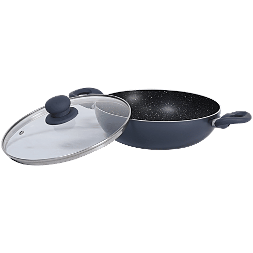 bb home Non-Stick Kadhai - With Glass Lid, 5 Layer, 24 cm, Induction Base, Twilight Grey, 2 pcs