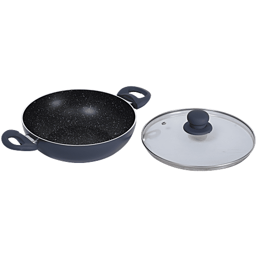 bb home Non-Stick Kadhai - With Glass Lid, 5 Layer, 24 cm, Induction Base, Twilight Grey, 2 pcs