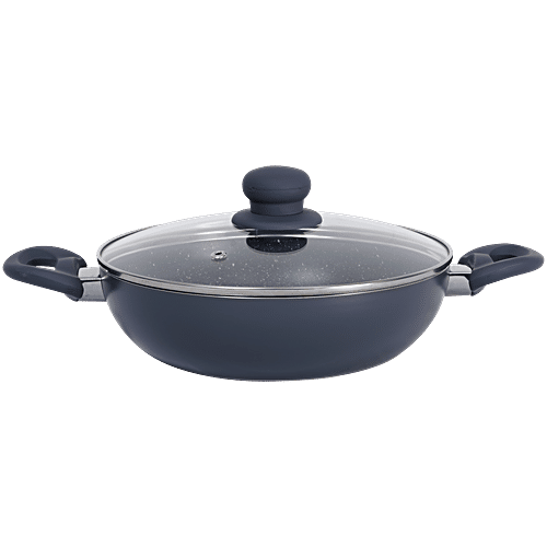 bb home Non-Stick Kadhai - With Glass Lid, 5 Layer, 24 cm, Induction Base, Twilight Grey, 2 pcs