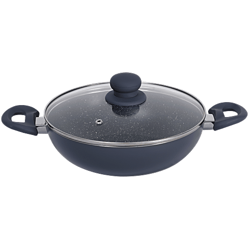 bb home Non-Stick Kadhai - With Glass Lid, 5 Layer, 24 cm, Induction Base, Twilight Grey, 2 pcs