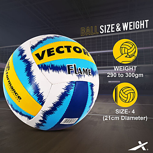 Vector X Flame Handsewn Volleyball - 18 Panels, White, Blue & Yellow, Size 4, 1 pc  