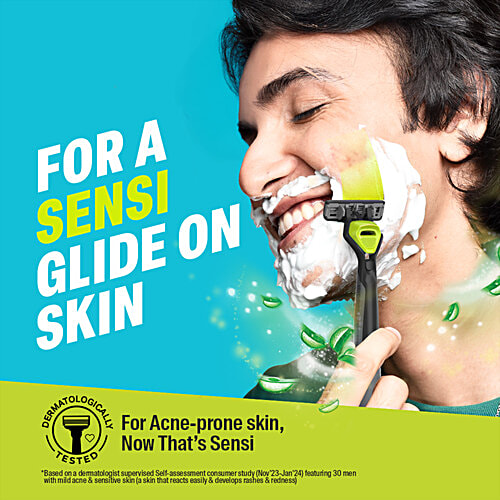 Bombay Shaving Company Sensi Smart3 Cartridges, 2 pcs Precision Blades, Sensitive Towards Skin, Aloe & Argan Oil Lubra Strip