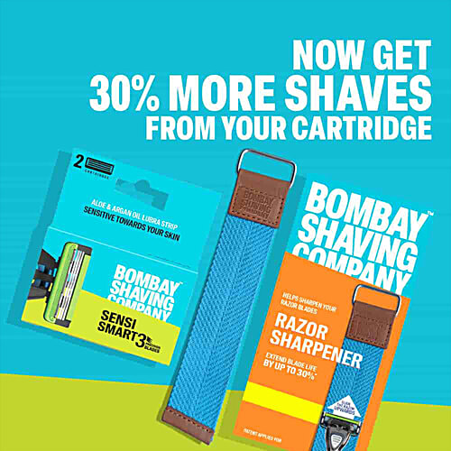 Bombay Shaving Company Sensi Smart3 Cartridges, 2 pcs Precision Blades, Sensitive Towards Skin, Aloe & Argan Oil Lubra Strip