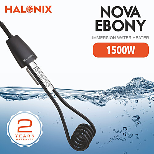 Halonix Nova Ebony 1500W Immersion Water Heater rod - Instant Heating With Bucket Holder, Black, ISI Certified 2-Year Replacement Warranty, 1 pc  Electric Rod