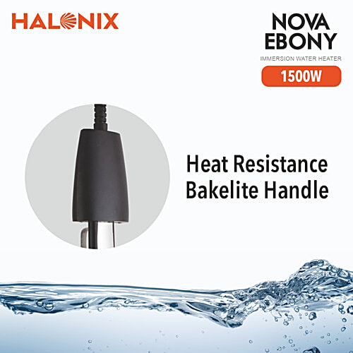 Halonix Nova Ebony 1500W Immersion Water Heater rod - Instant Heating With Bucket Holder, Black, ISI Certified 2-Year Replacement Warranty, 1 pc  Electric Rod