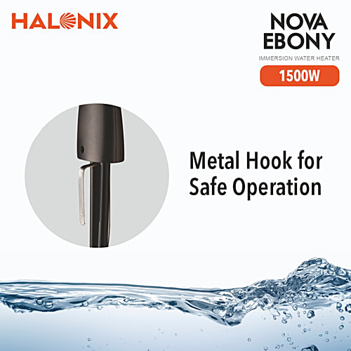 Halonix Nova Ebony 1500W Immersion Water Heater rod - Instant Heating With Bucket Holder, Black, ISI Certified 2-Year Replacement Warranty, 1 pc  Electric Rod