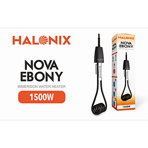 Halonix Nova Ebony 1500W Immersion Water Heater rod - Instant Heating With Bucket Holder, Black, ISI Certified 2-Year Replacement Warranty, 1 pc  Electric Rod