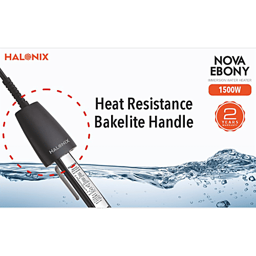 Halonix Nova Ebony 1500W Immersion Water Heater rod - Instant Heating With Bucket Holder, Black, ISI Certified 2-Year Replacement Warranty, 1 pc  Electric Rod