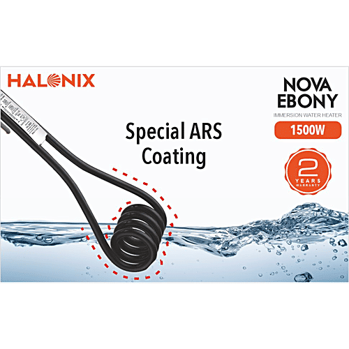 Halonix Nova Ebony 1500W Immersion Water Heater rod - Instant Heating With Bucket Holder, Black, ISI Certified 2-Year Replacement Warranty, 1 pc  Electric Rod