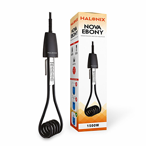 Halonix Nova Ebony 1500W Immersion Water Heater rod - Instant Heating With Bucket Holder, Black, ISI Certified 2-Year Replacement Warranty, 1 pc  Electric Rod