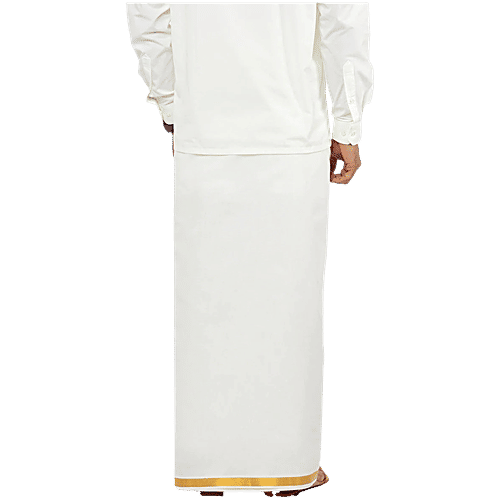 Ramraj Men's Dhoti Adjustable - Cotton, Size-XL, Cream Colour, With Gold Jari Border 1.9 cm, 1.08 m x 3.40 m, 1 pc  
