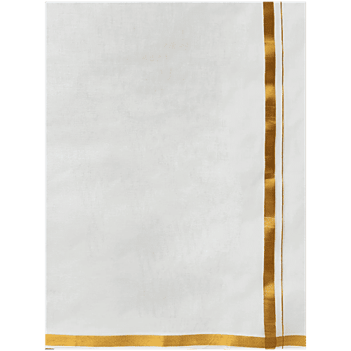 Ramraj Men's Dhoti Adjustable - Cotton, Size-XL, Cream Colour, With Gold Jari Border 1.9 cm, 1.08 m x 3.40 m, 1 pc  