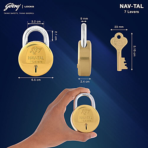Godrej Locks Nav-Tal 7 Levers Padlock With 4 Keys, 1 pc  Strong Hardened, Corrosion Resistant