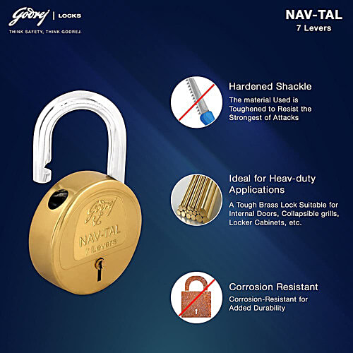 Godrej Locks Nav-Tal 7 Levers Padlock With 4 Keys, 1 pc  Strong Hardened, Corrosion Resistant