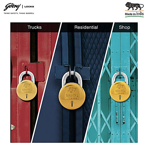 Godrej Locks Nav-Tal 7 Levers Padlock With 4 Keys, 1 pc  Strong Hardened, Corrosion Resistant