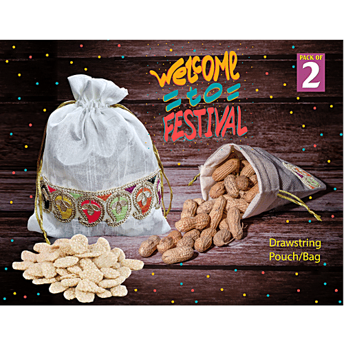 Brodees Potli/Drawstring Bag - Ethnic Design, 17.8 x 22.9 cm, 2 pcs