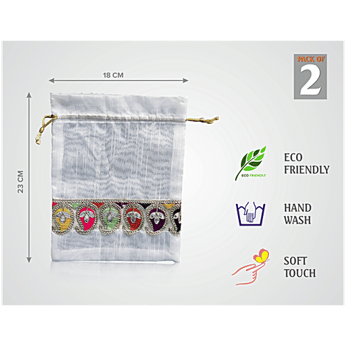 Brodees Potli/Drawstring Bag - Ethnic Design, 17.8 x 22.9 cm, 2 pcs