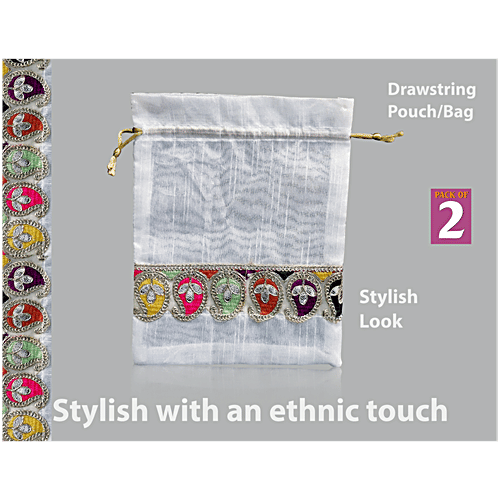 Brodees Potli/Drawstring Bag - Ethnic Design, 17.8 x 22.9 cm, 2 pcs