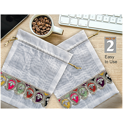 Brodees Potli/Drawstring Bag - Ethnic Design, 17.8 x 22.9 cm, 2 pcs