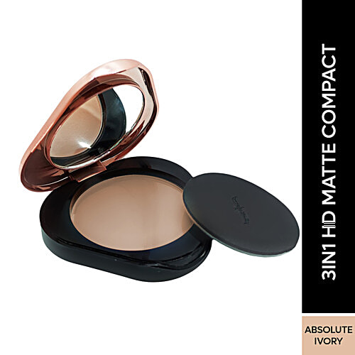 Faces Canada 3 In 1 HD Matte Compact, 8 g Absolute Ivory 01 For Wet & Dry Use, Pigmented, Ultra Smooth