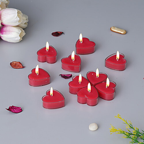 eCraftIndia Heart Shaped Rose Scented Tea Light Candles, 400 g (Set Of 10) 