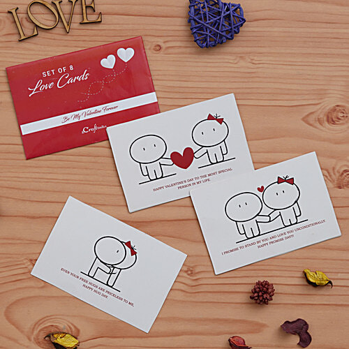 eCraftIndia Love Post Cards Valentine Gift Cards Set - Red & White, 1 pc (Set of 8) 