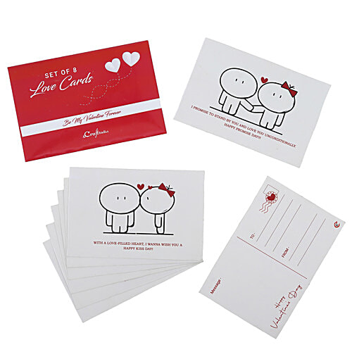 eCraftIndia Love Post Cards Valentine Gift Cards Set - Red & White, 1 pc (Set of 8) 