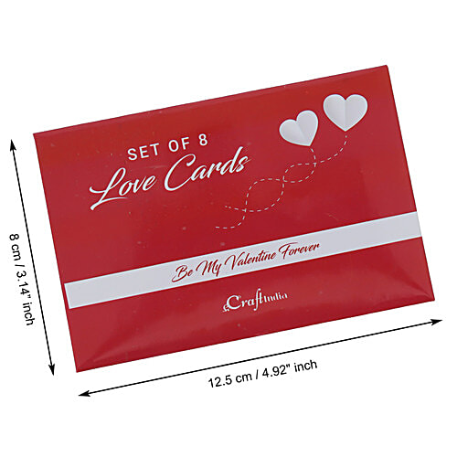 eCraftIndia Love Post Cards Valentine Gift Cards Set - Red & White, 1 pc (Set of 8) 