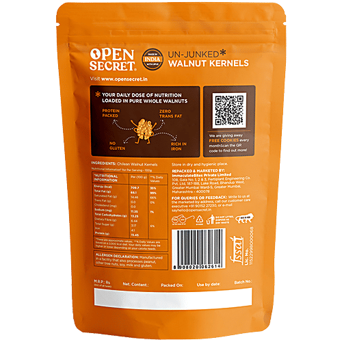 Open Secret Un-Junked Walnut Kernels, 200 g Rich in Iron, Protein Packed, No Gluten