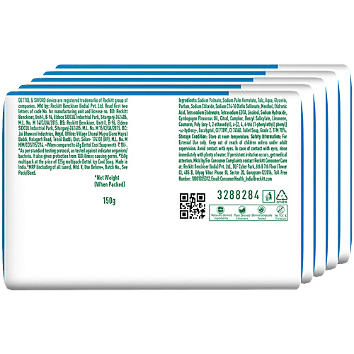 Dettol Icy Cool Bathing Soap Bar With 3x intense cooling, 750 g (150g - Pack of 5) 
