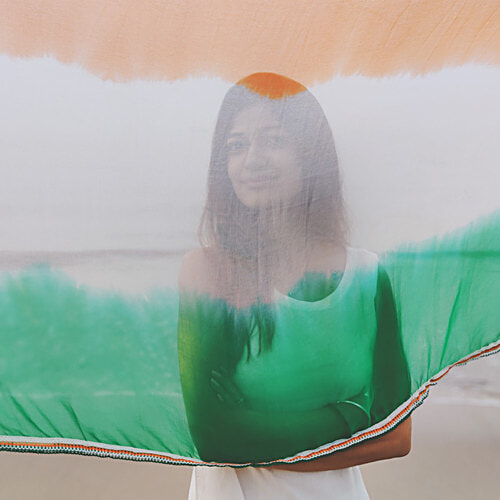 House of Festivals Tiranga Themed Chiffon Dupatta - With Tricolour Lace Work, 1 pc  