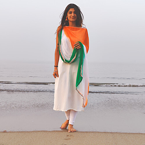 House of Festivals Tiranga Themed Chiffon Dupatta - With Tricolour Lace Work, 1 pc  