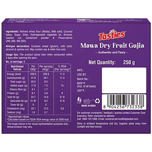 Tasties Mawa Dry Fruit Gujia / Gujiya - Handmade, 250 g Sweets Made With Desi Ghee