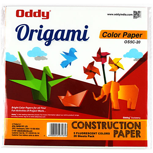 Oddy OS5C-20 Origami Colour Paper - 5 Fluorescent Colours, 14.5 x 14.5 cm, 20 pcs  Colourful Papers
 Perfect for Origami