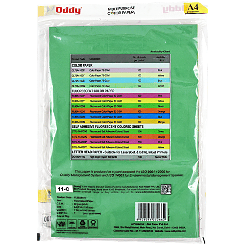 Oddy A4 Size 80 GSM Multipurpose Colour Papers, 100 pcs  