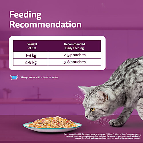 Whiskas Tasty Mix Wet Cat Food - Adult, 1+ Years, Tuna With Kanikama & Carrot In Gravy, 70 g (Pack of 28) Tasty Mix
Real Fish
Balanced Nutrition