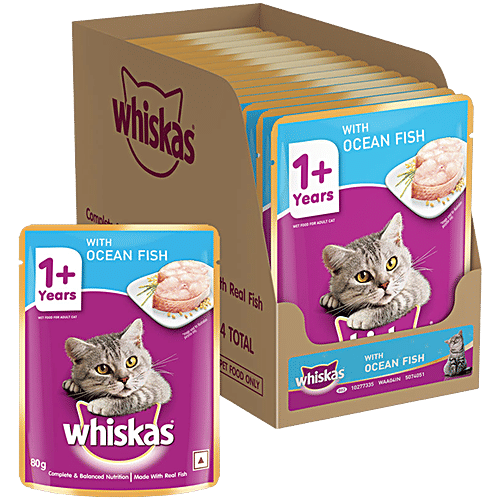 Whiskas Wet Cat Food - Adult, 1+ Years, Ocean Fish Flavour, 80 g (Pack of 14) 