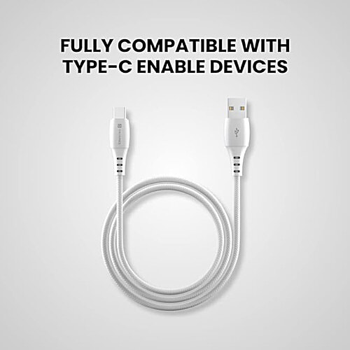 Portronics Type A To Type C Konnect B - 1 m, For Fast Charging & Data Sync 3.0 Amp, White, 1 pc With PVC Heads Nylon Braided