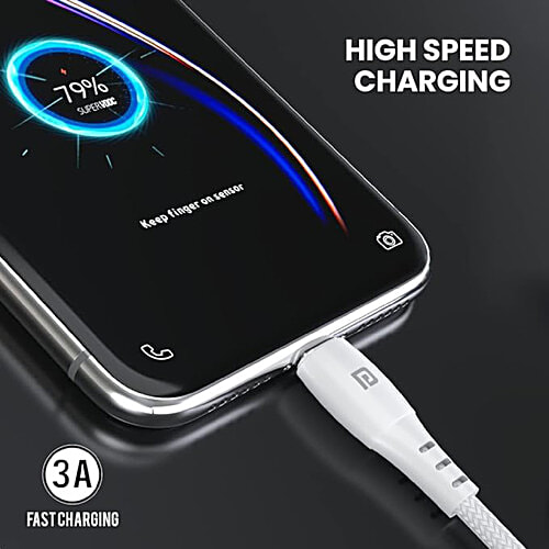 Portronics Type A To Type C Konnect B - 1 m, For Fast Charging & Data Sync 3.0 Amp, White, 1 pc With PVC Heads Nylon Braided