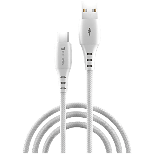 Portronics Type A To Type C Konnect B - 1 m, For Fast Charging & Data Sync 3.0 Amp, White, 1 pc With PVC Heads Nylon Braided
