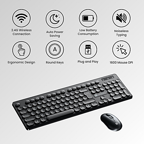 Portronics Key6 Combo Wireless Keyboard & Mouse - Black, 2 pcs  