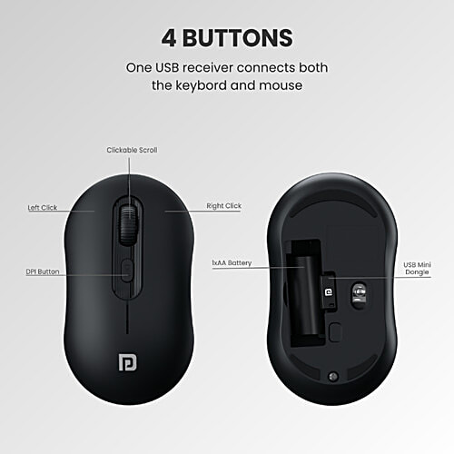 Portronics Key6 Combo Wireless Keyboard & Mouse - Black, 2 pcs  