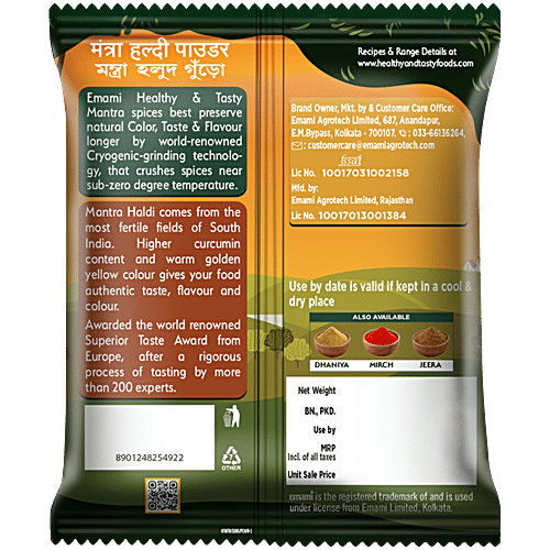 Emami Healthy & Tasty Mantra Haldi/Turmeric Powder, 500 g Pouch No Added Colour & Preservatives