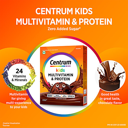 Centrum Kids Multivitamin & Protein Nutrition Drink Powder - Chocolate, 400 g Carton 24 Vitamins, Minerals to support Holistic Growth