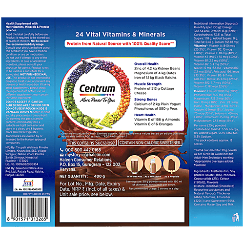 Centrum Men Multivitamin & Protein Nutrition Drink Powder - Chocolate, 400 g Carton 